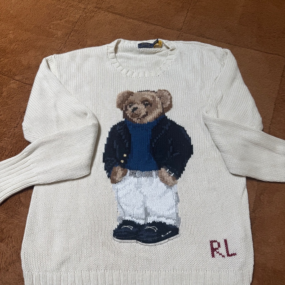 Polo by Ralph Lauren Cream Crewneck Sweater with Bear Graphic